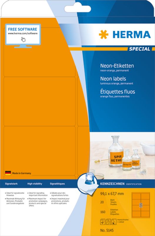 SPECIAL fargede etiketter 20 ark, 99.1x67.7 neon oransje (160)