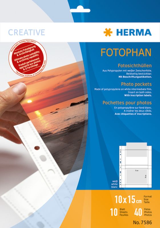 Fotophan fotolommer 10x15 cm landscape, 4 fotos/ark, hvit 10 stk