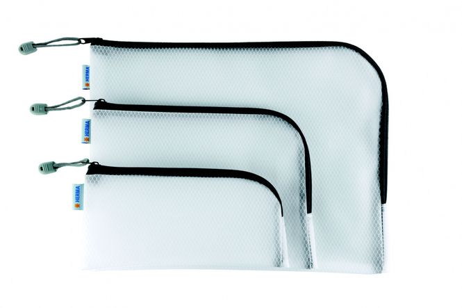 Hovedbilde A5 Veske/lomme i plast med sort glidelås 26x20cm