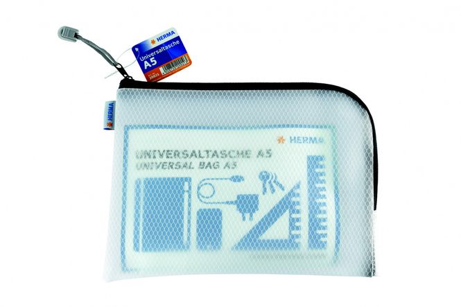 Hovedbilde A5 Veske/lomme i plast med sort glidelås 26x20cm