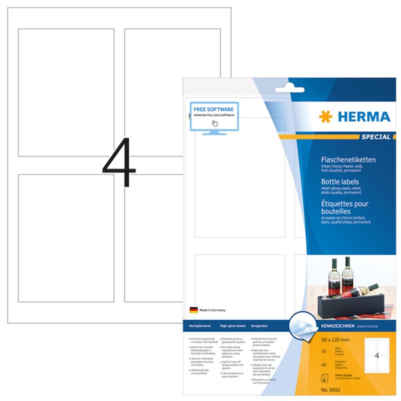 InkPrint flaskeetiketter, glossy, 10 ark, 90x120 (40 stk)