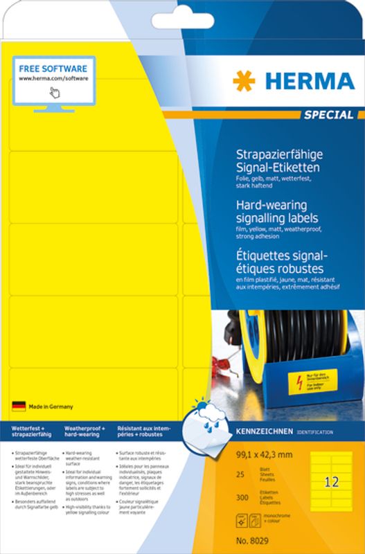 SPECIAL slitesterke etiketter, gul, 25 ark 99.1x42.3 (300)