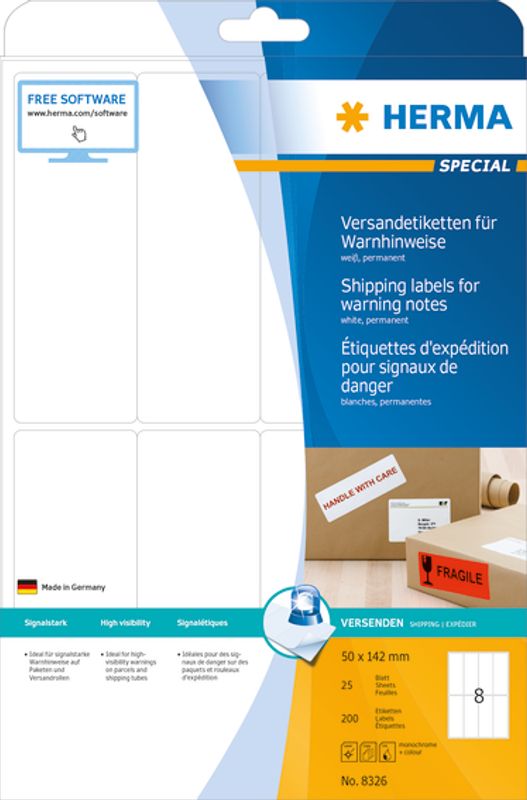 SPECIAL informasjonsskilt 25 ark, 50x142 mm hvit (160 stk)