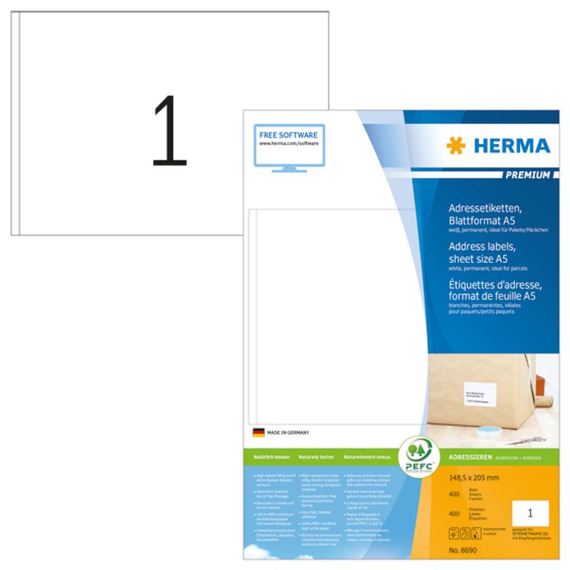 PREMIUM etiketter, A5, peel-off, 400 ark 148.5x205 (400 stk)