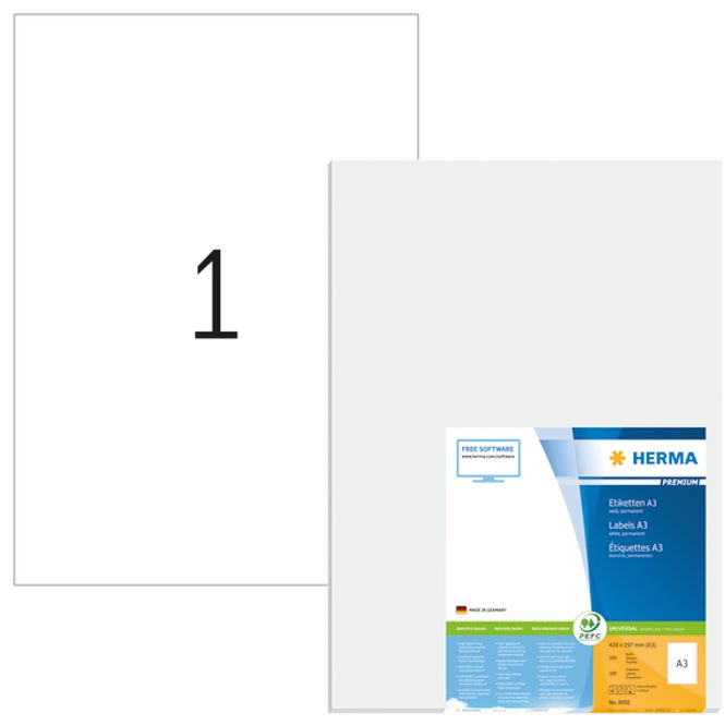 Hovedbilde PREMIUM universaletiketter, A3, 100 ark, 420x297 ...