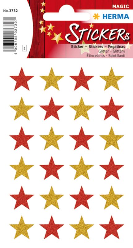 MAGIC Stickers Stjerner i gull og rød, glitter, 1 ark (10 pakk)