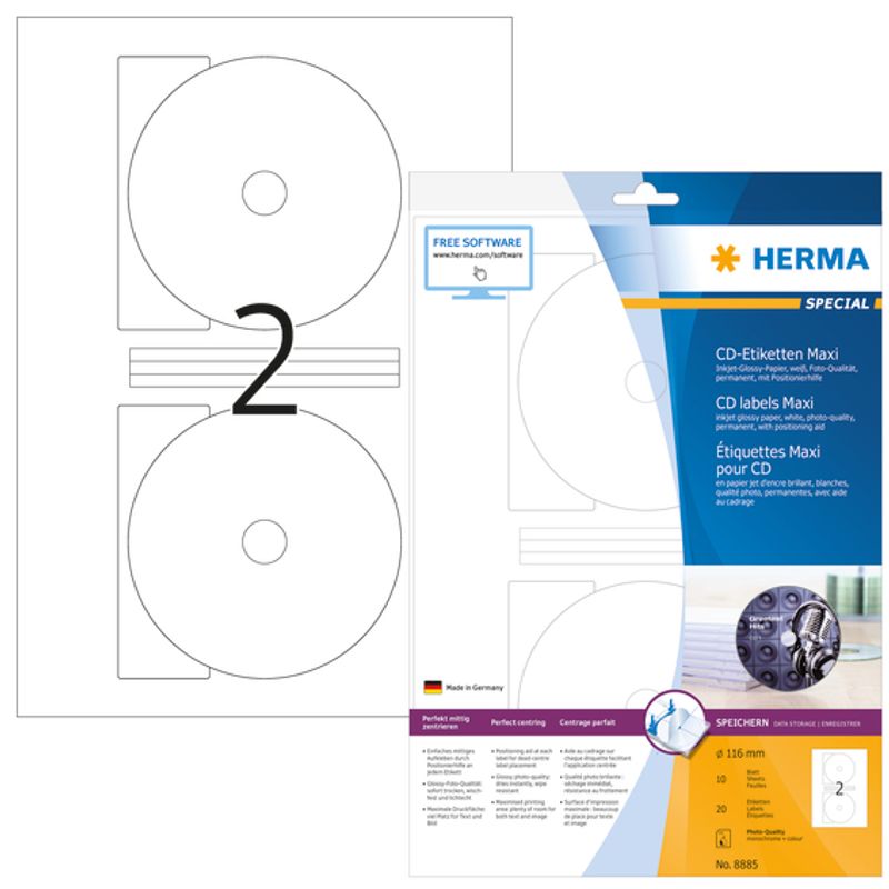 SPECIAL CD-label inkjet, glossy 10 ark, Ø116 maxi (20 stk)