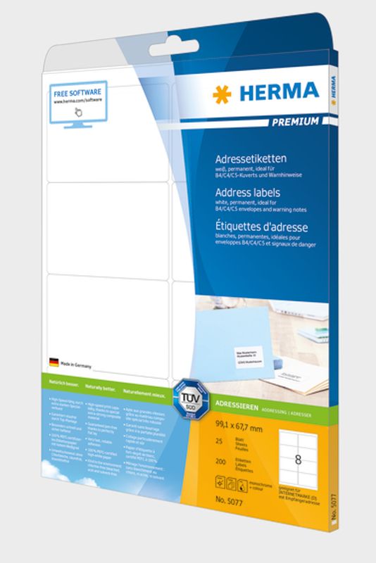 PREMIUM adresseetiketter, 25 ark 99.1x67.7 (200 stk)