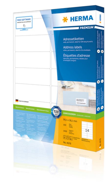PREMIUM adresseetiketter, 100 ark 99.1x38.1 (1400 stk)
